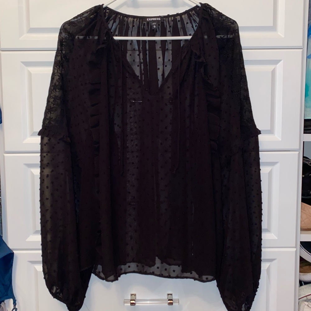 Express Black Flowy Ruffle See Through Top